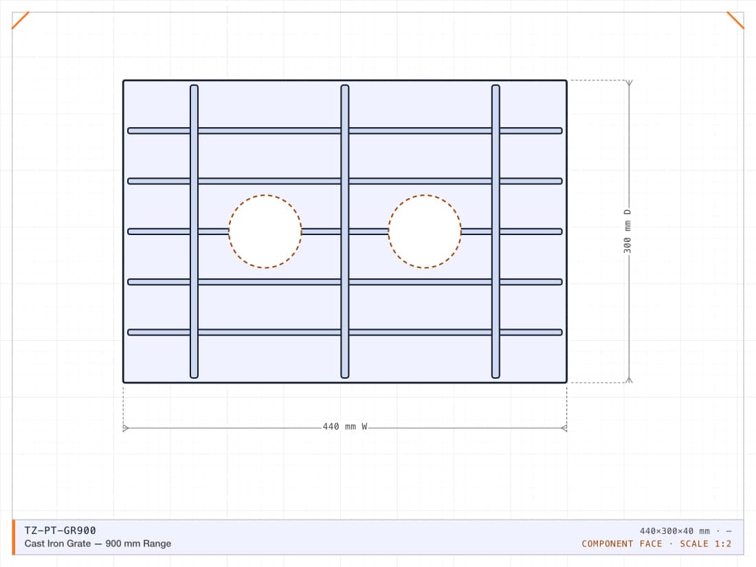 Cast Iron Grate — 900 mm Range