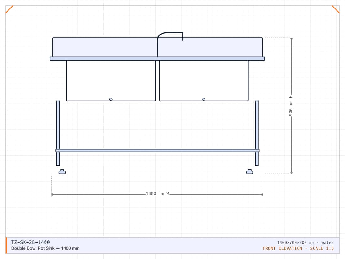 Double Bowl Pot Sink — 1400 mm