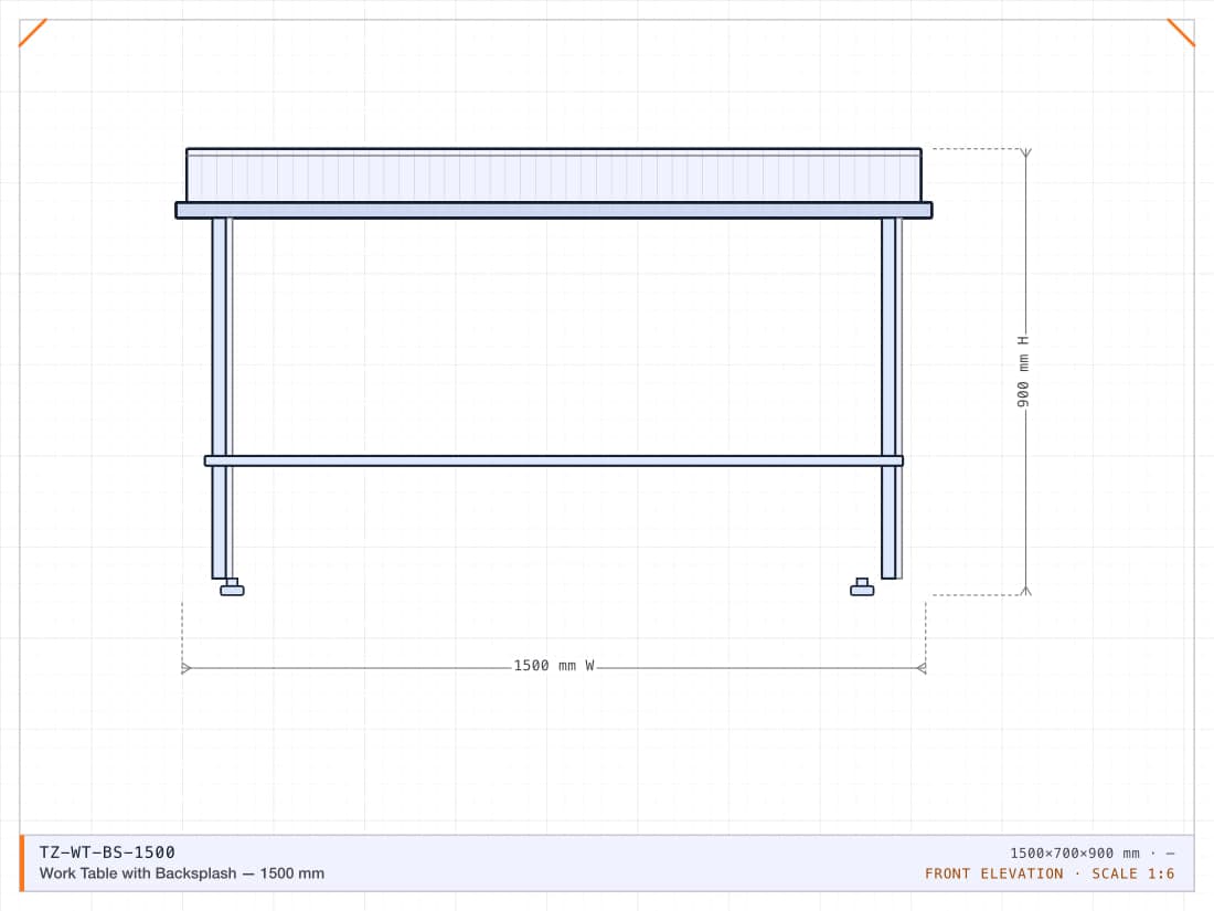 Work Table with Backsplash — 1500 mm