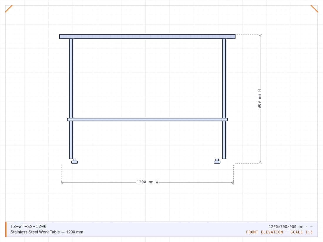 Stainless Steel Work Table — 1200 mm