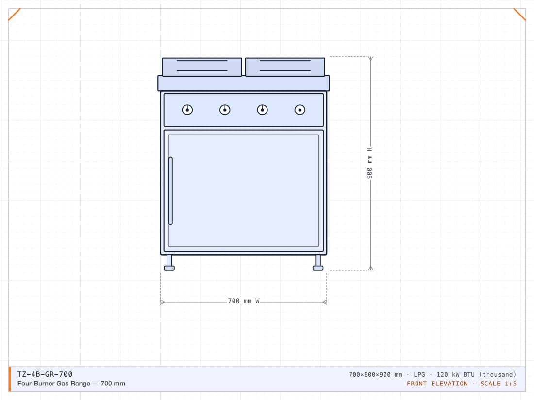 Four-Burner Gas Range — 700 mm