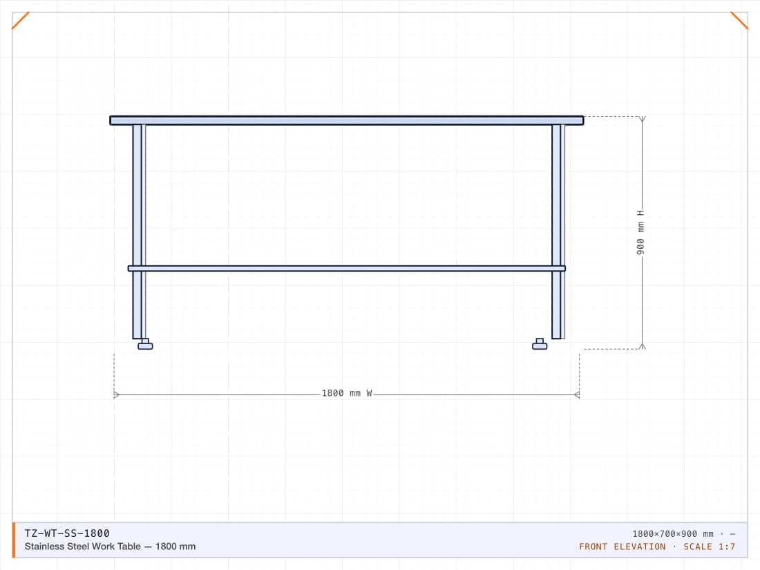 Stainless Steel Work Table — 1800 mm