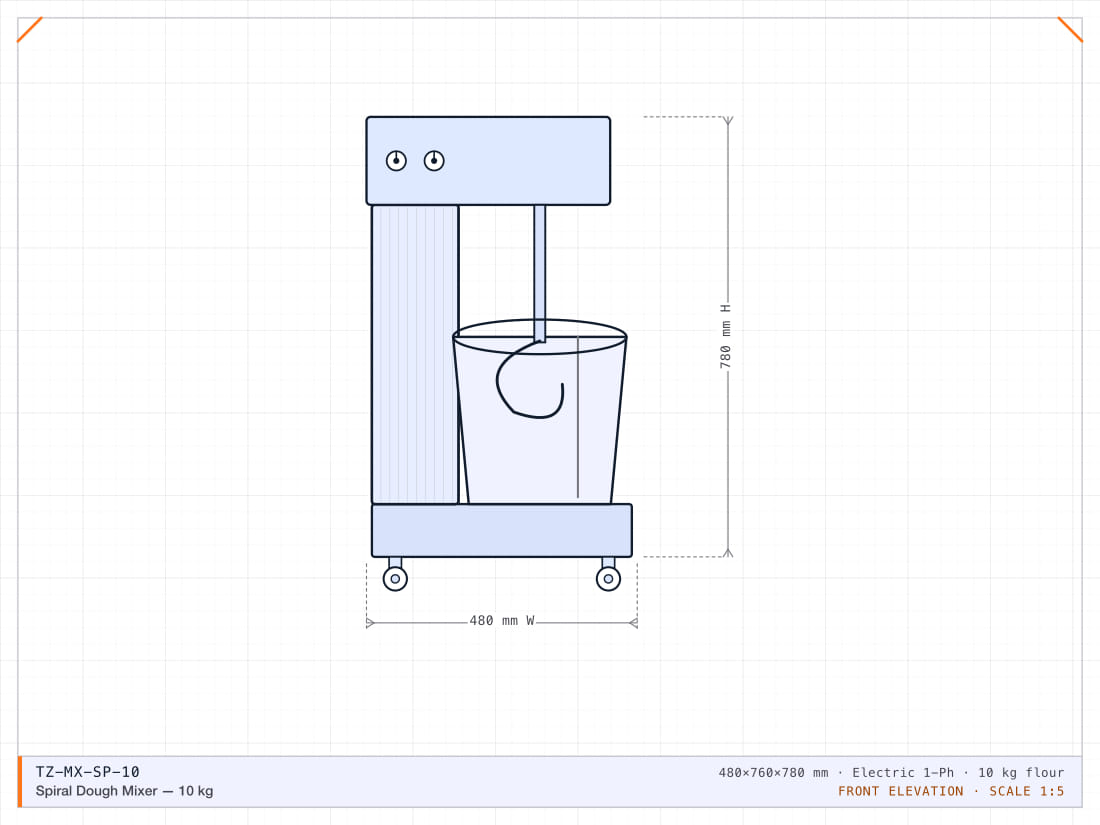 Spiral Dough Mixer — 10 kg — view 1