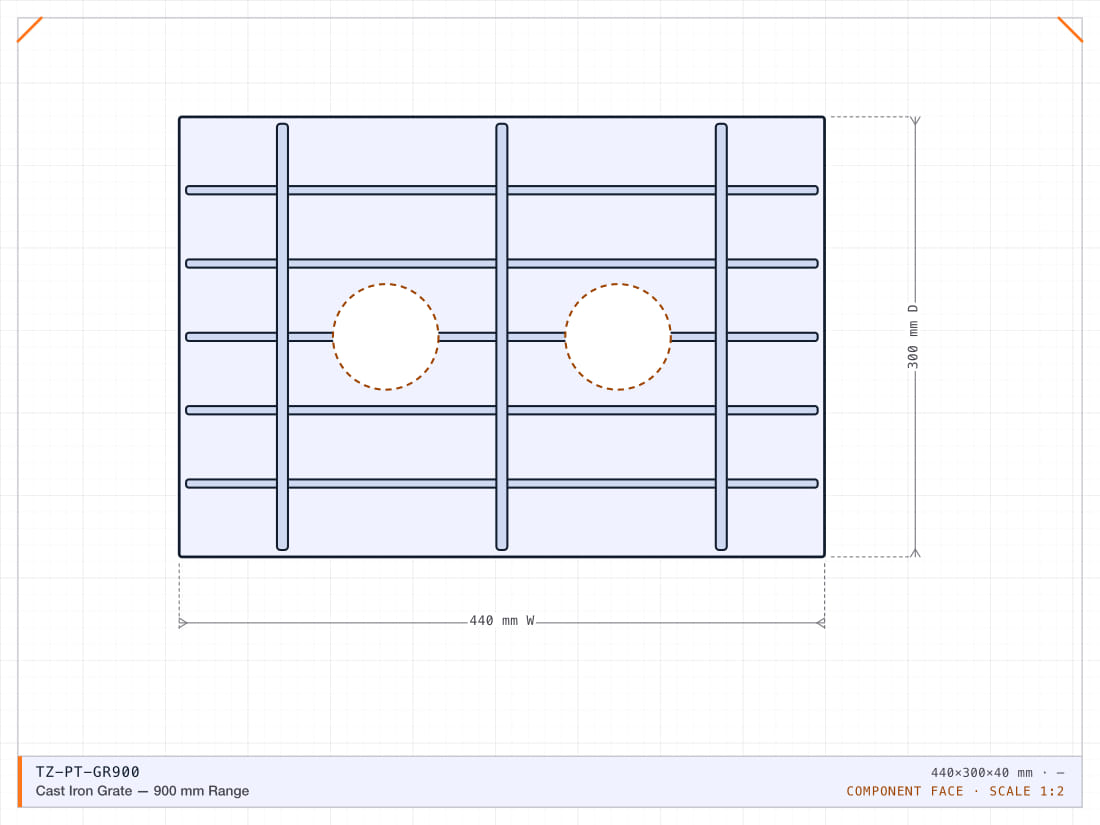 Cast Iron Grate — 900 mm Range — view 1