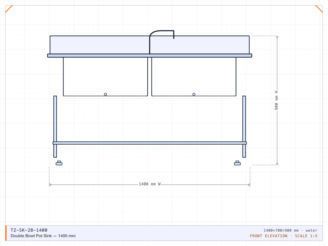 Double Bowl Pot Sink — 1400 mm — view 1